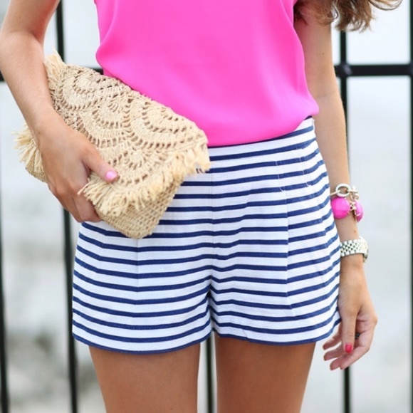 J. Crew Pants - J.CREW pleated striped short white blue linen